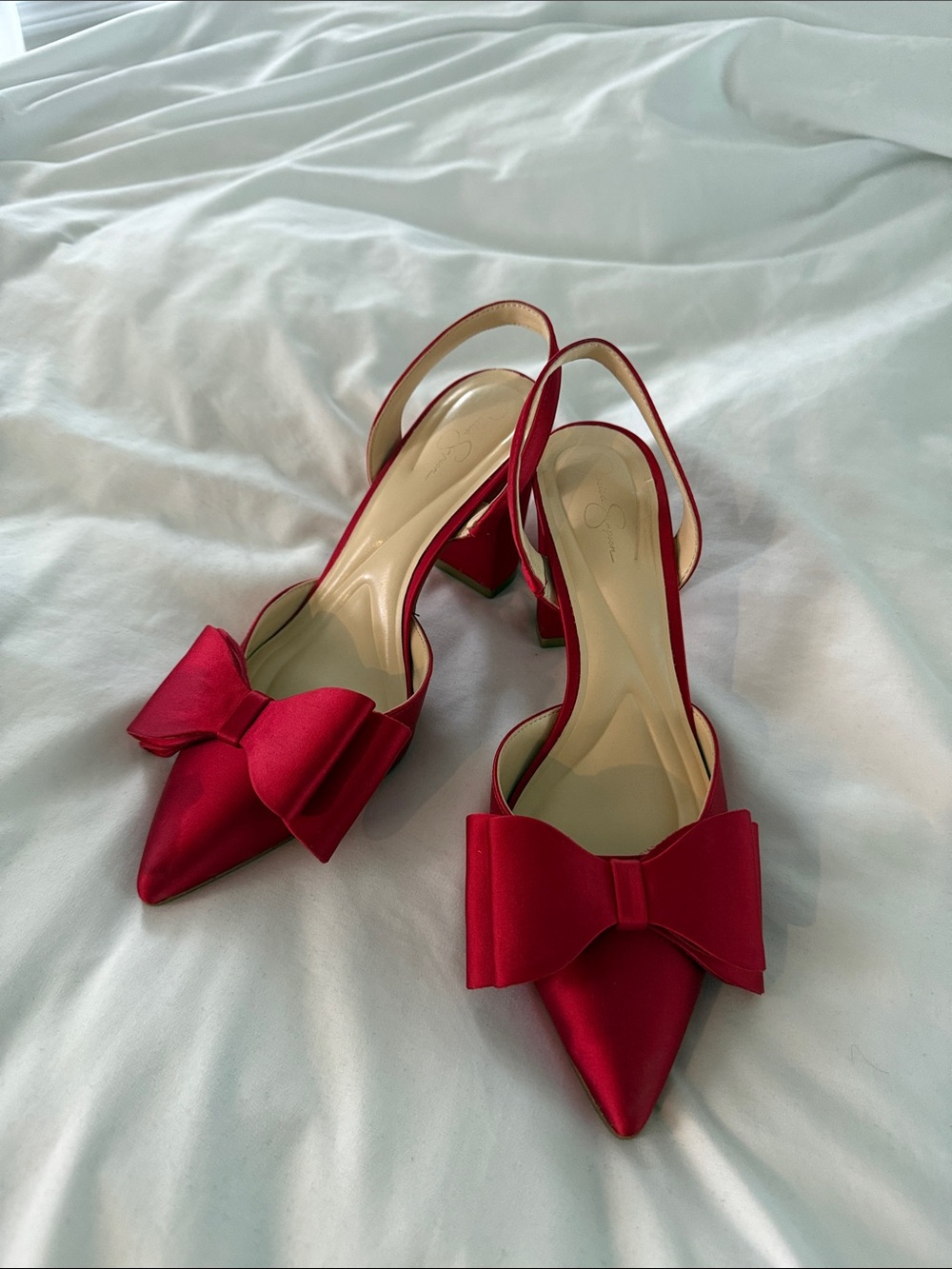 Jessica Simpson Red Pointed-Toe Slingback Heels with Bow